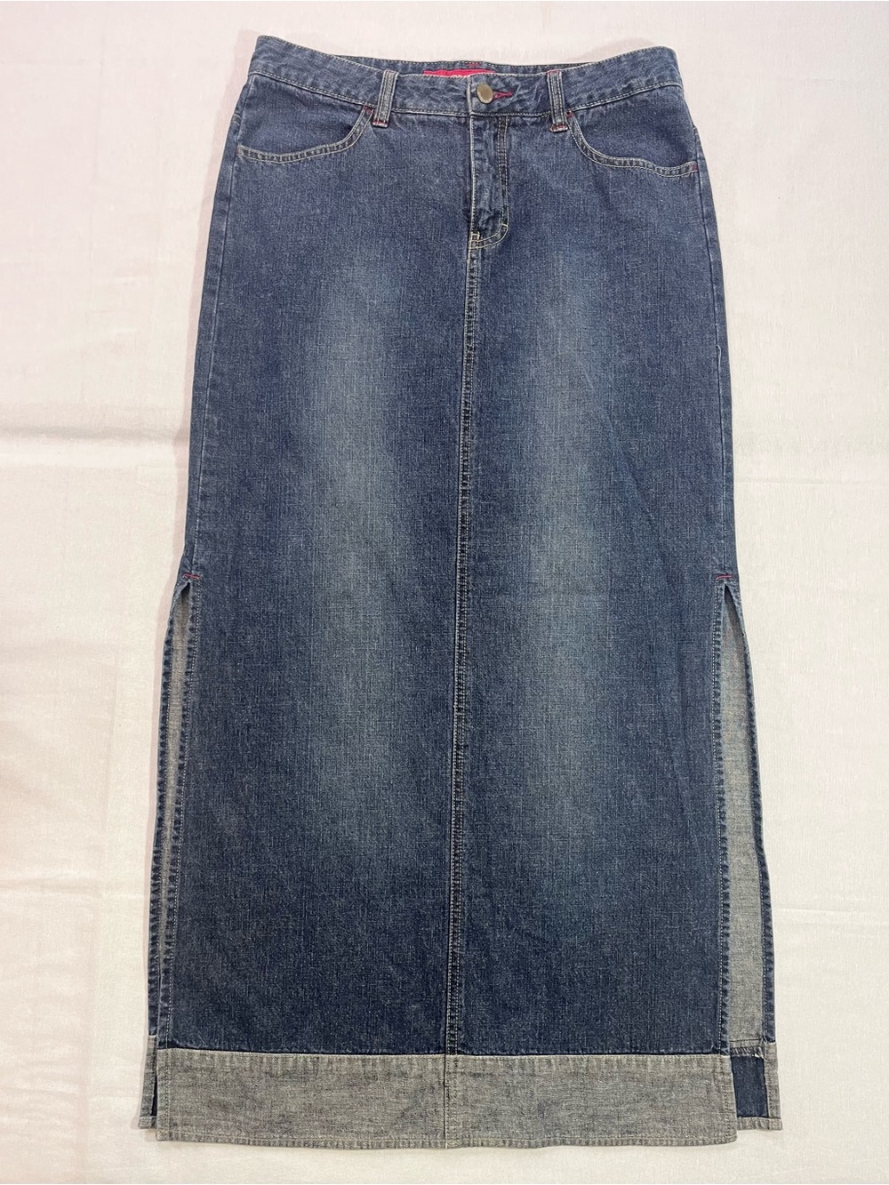 Vintage UNIONBAY Dark Blue Denim Maxi Skirt with Side Slits